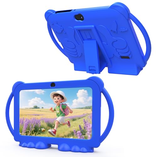 HOTTABLET Kids Tablet 7 inch Android 12, 4GB RAM 32GB ROM, 512GB Expandable, with Parental Control, WiFi, Bluetooth, Dual Camera with Silicone Case, 1PCS(Blue)