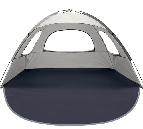WhiteFang Beach Tent Anti-UV Portable Sun Shade Shelter for 3 Person, Extendable Floor with 3 Ventilating Mesh Windows Plus Carrying Bag, Stakes and Guy Lines (Baby's Breath)