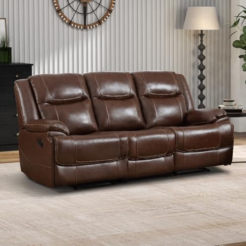 EBELLO Genuine Leather Recliner Manual 3 Seat Sofa Couch for Living Room, 3 Seater Reclining Sofa Chair with Headrest and Armrest, Modern Durable Home Furniture for Meeting Room, Vintage Brown