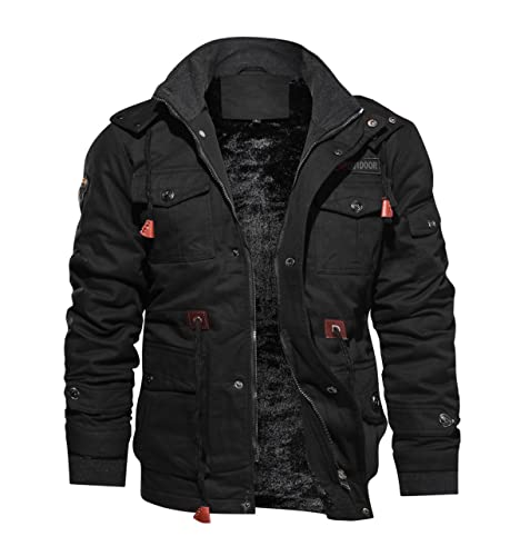 TACVASEN Mens Winter Jacket Fleece Warm Jackets Winter Coats for Men Military Work Coat with Hooded Black L