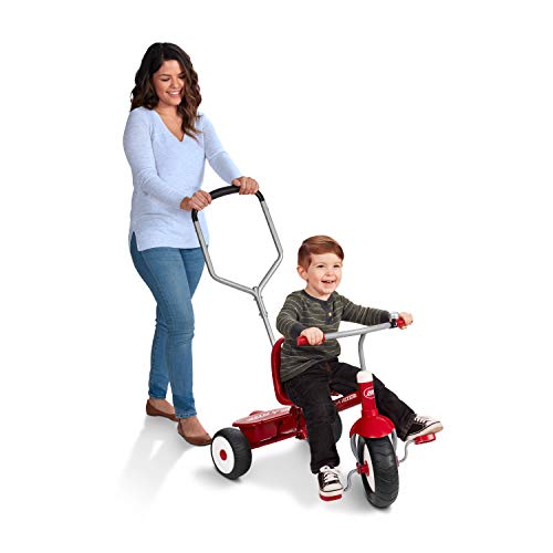 Radio Flyer Deluxe Steer & Stroll Kids Tricycle, Toddler Trike for Ages 2-5, Red