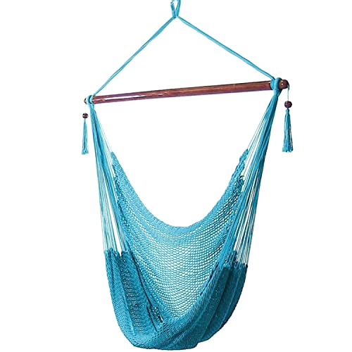 Sunnydaze Outdoor Hammock Chair Swing - Hanging Hammock Swing - Hanging Reading Chair - Soft-Spun Polyester Rope - Caribbean XL - Sky Blue