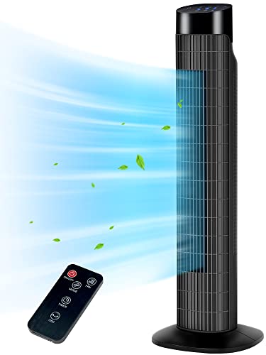 Uthfy 31 Inch Tower Fan for Bedroom, 120° Oscillating Quiet Standing Bladeless Fan With Remote, 7.5H Timer, 3 Speeds, 3 Modes, for Room, Dorm, Office, Black
