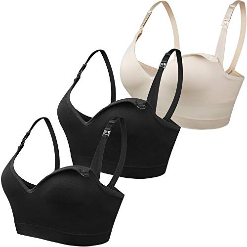 CooShco Women's Seamless Nursing Maternity Bra Push Up Comfort Sleep Bralette Color Black Size M (Pack of 3)