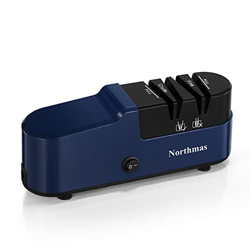Northmas Knife Sharpener, Professional Electric Knife Sharpener for Home Use, 2 Stages for Quick Sharpening & Polishing, 100V-240V Global Voltage Design, Blue