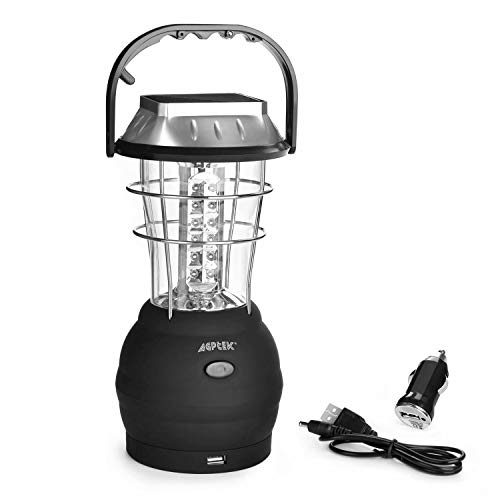 AGPTEK Solar Lantern, 5 Mode Hand Crank Dynamo 36 LED Rechargeable Camping Lantern, Black, Waterproof, LED Light Source, Ideal for Hiking, Emergencies, Hurricane Outages