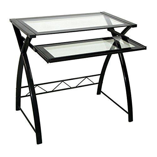 Bell'O Clear Modern Glass Computer Desk with Keyboard Tray, Black/Clear, CD8855 - for Laptops, Desktop PC & Monitor