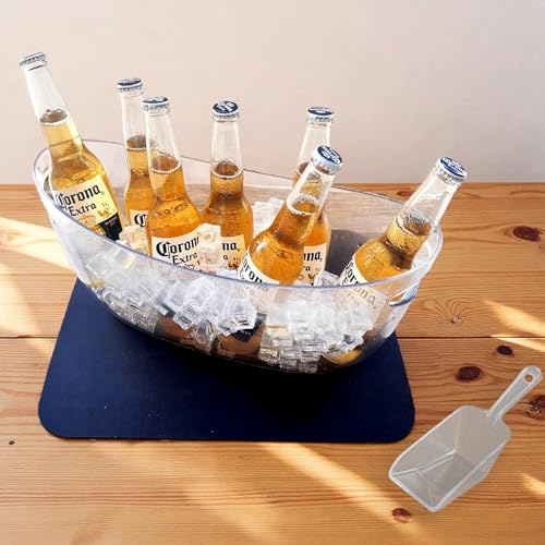 SIUPER 5.5L 16.7x6.4x7.3in Ice Bucket 1PCS with Drying Mat & Scoop for Parties, Mimosa Bar Supplies Beverage Tub for Champagne Beer Sparkling Wine, Acrylic Drink Cooler/Holder Food Grade Boat Shape