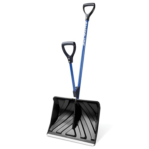 Snow Joe Shovelution Strain-Reducing Ergonomic Shovel with Spring Assist Handle - Heavy-Duty Manual Tool for Winter Clearing & Ice Removal with 18-Inch Poly Blade w/ Aluminum Wear Strip, SJ-SHLV01