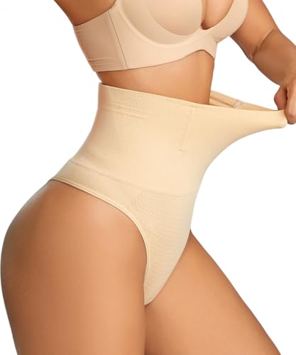 Dulchany Thong Shapewear Tummy Control Underwear for Women Seamless Body Shaper Panties Beige