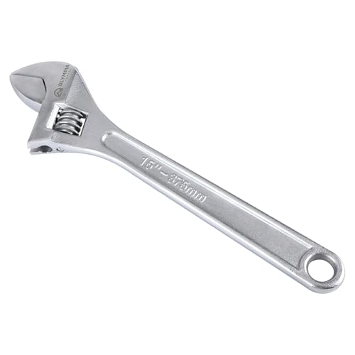 Olympia Tools 15' Adjustable Wrench, Heavy Duty Drop Forged Steel, Chrome Plated, Precision Machined Jaws, Rust Resistant