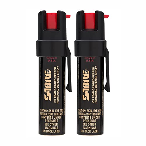 SABRE Advanced Pepper Spray, 3-in-1 Formula Contains Maximum Strength Pepper Spray, CS Tear Gas and UV Marking Dye, Compact Belt Clip for Easy Carry and Fast Access, 4X longer spray time, 0.67 fl oz