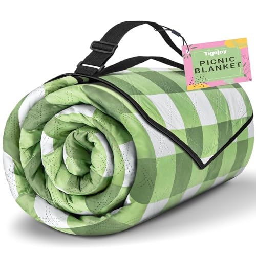TigeJoy Extra Large Picnic Blanket Waterproof Foldable 80''x80'', Outdoor Picnic Mat Beach Blanket Sandproof for Park, Grass, Travel, Hiking, Camping Essentials, Gingham Picnic Blanket