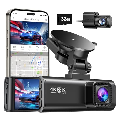 REDTIGER Dash Cam Front Rear, 4K/2.5K Full HD Dash Camera for Cars, Included 32GB Card, Built-in Wi-Fi GPS, 3.16” IPS Screen, Night Vision, 170°Wide Angle, WDR, 24H Parking Mode(F7NP)