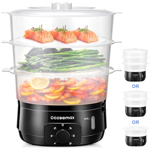 13.7QT Electric Food Steamer for Cooking, Vegetable Steamer with 3 Tiers BPA-Free Baskets, 800W Fast Simultaneous Cooking, 60-Minute Timer, Ideal for Veggies Seafood Rice