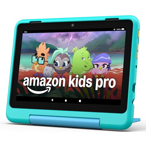 Amazon Fire HD 8 Kids Pro tablet (newest model), ages 6-12. Bright 8' HD screen, includes ad-free content, parental controls, 13-hr battery, slim case for older kids, 32GB, Hello Teal
