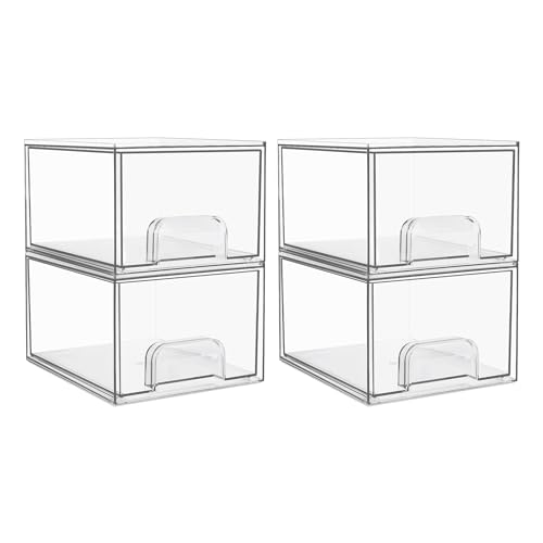 Vtopmart 4 Pack Clear Small Stackable Storage Drawers,Acrylic Bathroom Makeup Organizer,Plastic Storage Bins For Vanity, Undersink, Kitchen Cabinets, Pantry, Home Organization