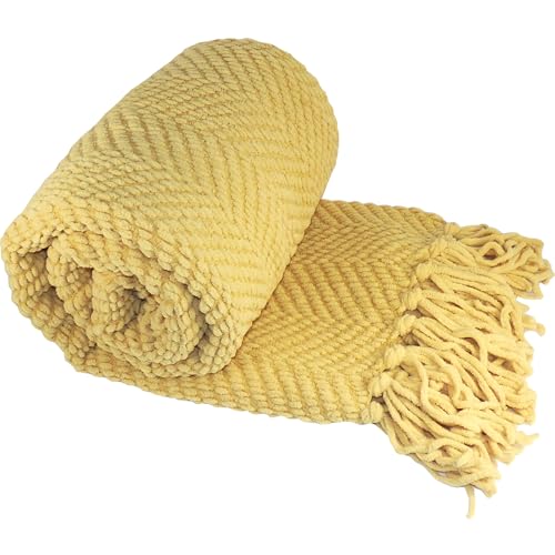 Home Soft Things Yellow Throw Blanket Knitted Tweed Throw 50'' x 60'', Jojoba Yellow, Super Soft Cozy Warm Comfortable Breathable Throw for Living Room Chair Couch Bed Sofa Bedroom Home Décor