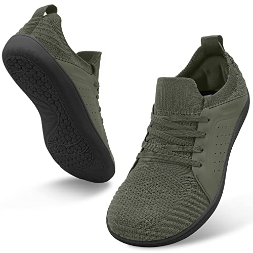 relxfeet Men's Minimalist Barefoot Shoes Wide Toe Zero Drop Sole Cross-Trainer Lightweight Slip-on Walking Shoes Trail Running Sneakers Fitness Gym Jogging Wrestling Hiking Lifting Army Green 10.5