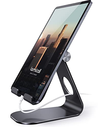 Lamicall Tablet Stand Adjustable, Tablet Stand : Desktop Stands Holder Dock Compatible with Tablets Such as iPad 2018 Pro 9.7, 10.5, Air Mini 4 3 2, Kindle, iPhone 17 Max, E-Reader (4-13'')- Black