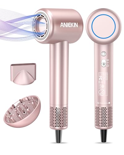 Hair Dryer, High-Speed Ionic Low Noise Blow Dryer with Brushless Motor for Fast Drying, Thermo-Control Quiet Compact Hair Blow Dryer with Magnetic Diffuser for Curly Hair for Home Travel Salon