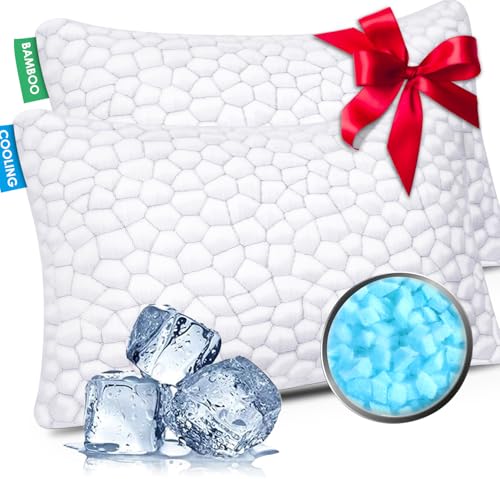 SUPA MODERN Cooling Bed Pillows for Sleeping 2 Pack, Shredded Memory Foam Pillows Queen Size Set of 2, Adjustable Firm Pillow for Side Back Stomach Sleepers, Cool Luxury Gel Pillows for Neck Support