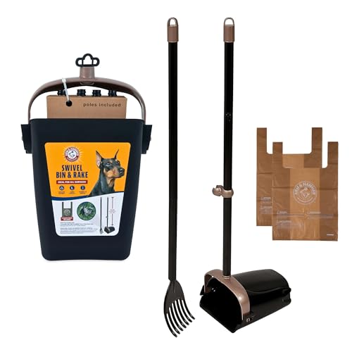 Arm & Hammer Dog Pooper Scooper Swivel Bin & Rake, Poop Scoop for Dogs, Black (2 Heavy Duty Scented Waste Bags Included)