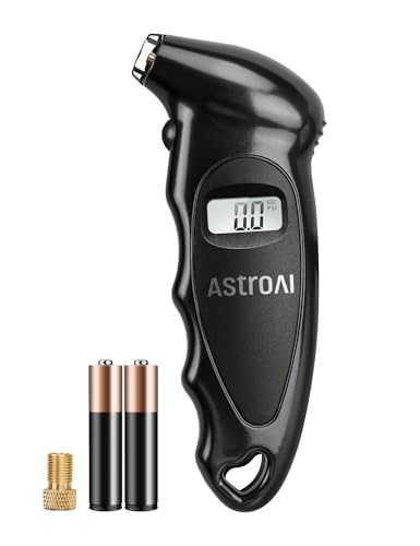 AstroAI Digital Tire Pressure Gauge with Replaceable AAA Batteries, 150 PSI 4 Settings Stocking Stuffers for Car Truck Bicycle Backlit LCD Non-Slip Grip Car Accessories, Black