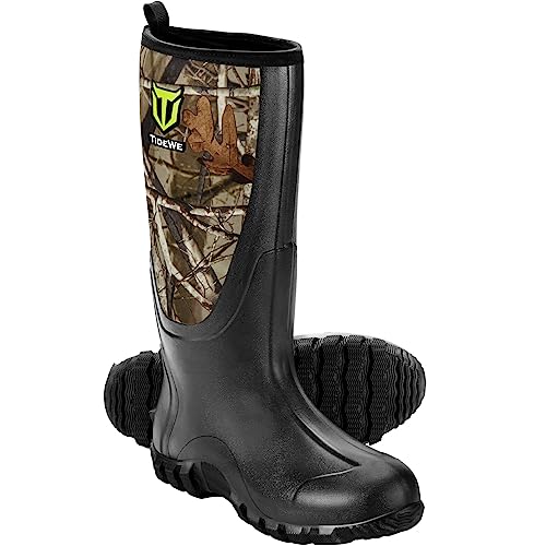 TIDEWE Rubber Boots for Men Multi-Season, Waterproof Rain Boots with Steel Shank, 6mm Neoprene Sturdy Rubber Outdoor Hunting Boots Size 9 (Next Camo G2)