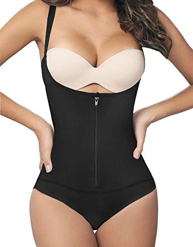 Camellias Corsets SHAPERX Womens Seamless Firm Control Shapewear Zipper Closure Open Bust Bodysuit Body Shaper Slimmer Shaperwear Black, SZ70950-Black-M