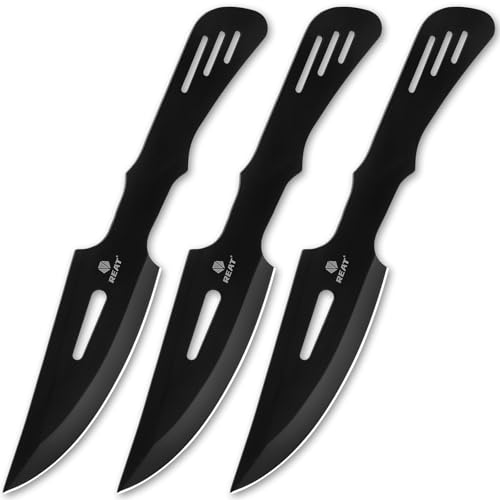 REAT Throwing Products - 3 Piece,10' 440 Stainless Steel with Black Coating, Includes Sheath for Safe Storage - Ideal for Training and Recreation