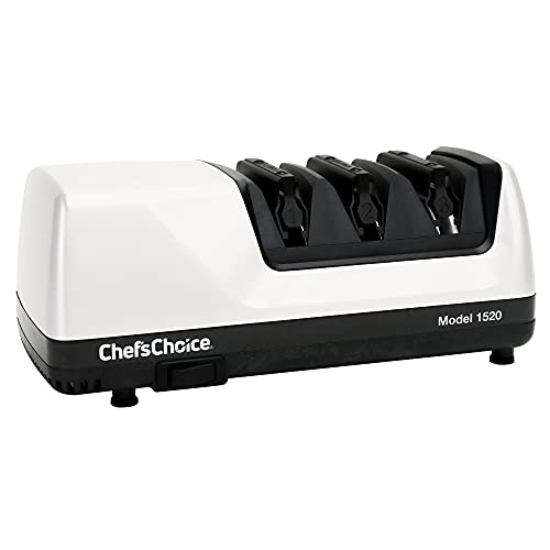 Chef’sChoice Professional Electric Knife Sharpeners for 15- and 20-Degree Straight-Edge and Serrated Knives with Diamond Abrasives & Precision Angle Control, 3-Stage, White