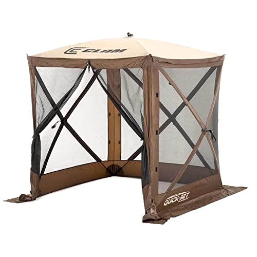 CLAM Pop Up Screen Tent, Outdoor Camping Gazebo Canopy, Traveler, 6' x 6', Brown