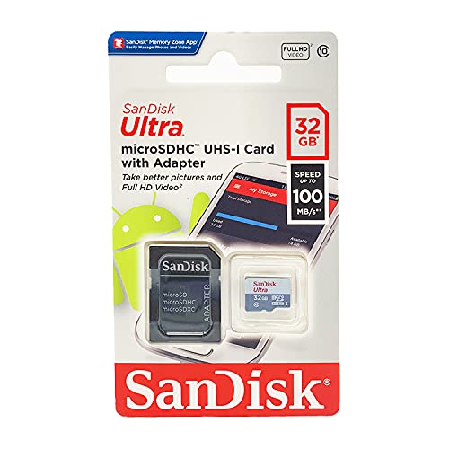 SanDisk Ultra 32GB microSDHC UHS-I Card with Adapter, Silver, Standard Packaging (SDSQUNC-032G-GN6MA)