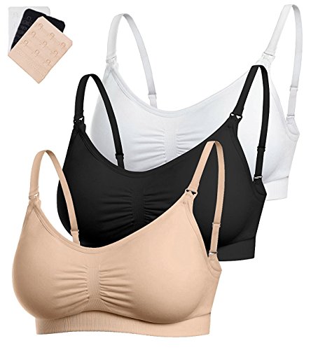 La Reve Wireless Nursing Bra | Full Coverage Seamless Bra for Breastfeeding, Medium, 3 Pcs/Pack-Black, Nude, White