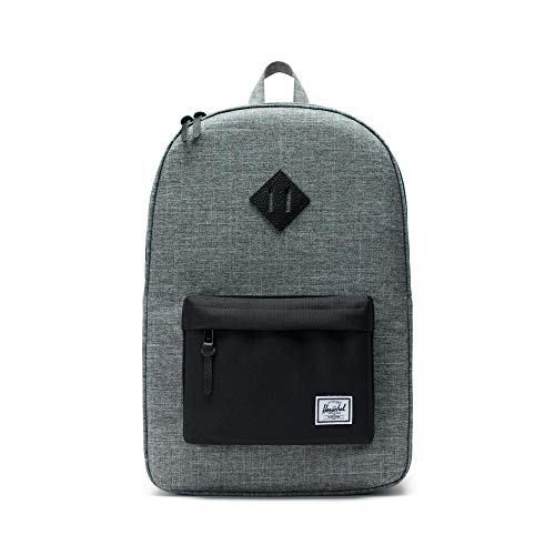 Herschel Heritage Backpack, Raven Crosshatch/Black/Black Pebbled Leather, Classic 21.5L