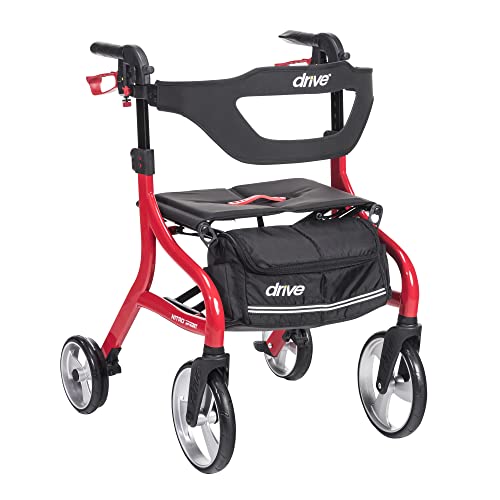 Drive Medical Nitro Sprint Foldable Rollator Walker with Seat, Standard Height Lightweight Large Wheels, Folding Rolling Walker, Red 1 Count 19 pounds