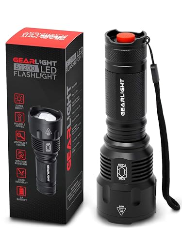 GearLight High-Powered LED Flashlight S1200 - Mid Size, Zoomable, Water Resistant, Handheld Light - High Lumen Camping, Outdoor, Emergency Flashlights - S1200-1 Pack, (Batteries Not Included)