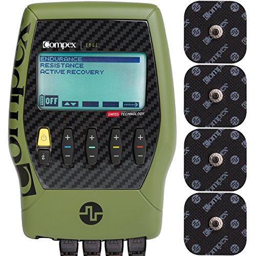 Compex Edge Recon Green Muscle Stimulator Bundle Kit: Muscle Stim, 12 Snap Electrodes, 3 Programs, Lead Wires, Battery, Case/Muscle Building, Strength, Recovery, Endurance Resistance