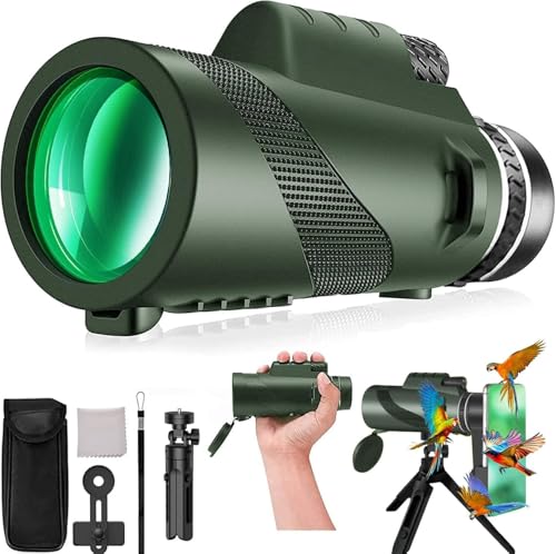 Monocular-Telescope 80x100 High Powered Monoculars High Definition for Adults High Powered with Smartphone Adapter Telescope Hunting Wildlife Bird Watching Travel Camping Hiking-Green