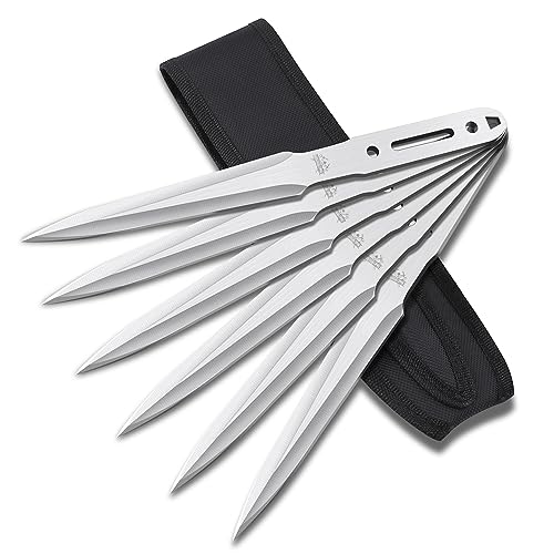 THRWCLUB Throwing knives Set 6-Pack, 10.11' Length, 0.236' Thickness, Full Tang Stainless Steel Design, Complete with Nylon Sheaths for Recreation and Competition