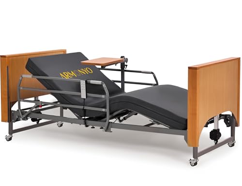 Hospital Bed with 5 Electric Functions – Advanced German Technology Medical Bed for Home Use – Overbed Table & Rails Included – Adjustable Height 8.5”-25”