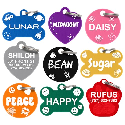 Dr. Fremont's Pet ID Tag Custom for Dog Cat Personalized | Many Shapes and Colors to Choose from | Made in USA | Strong Anodized Aluminum