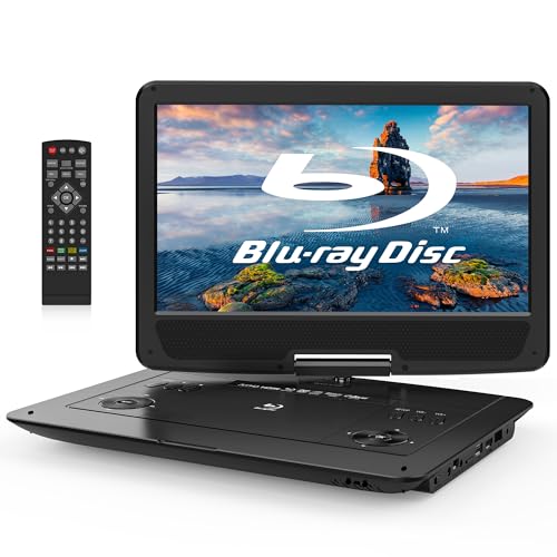 WONNIE 16.9' Portable Blu Ray Player with 14.1' 1080P Full HD Large Swivel Screen, Blu-ray DVD Player with HDMI Out & AV Out, 4-5 Hours Rechargeable Battery, Support MP4, MKV Video & USB/SD Card