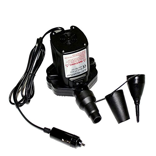 goldhik Quick-Fill Durable Electric Air Pump for Inflatables Mattress Raft Bed with 12V-DC Car Cigarette Lighter Plug,Three Nozzles Included,Black