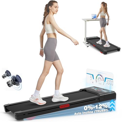 Walking Pad Treadmill with 12% 9-Level Auto Incline, 450 lbs Capacity RGB LED Screen, Bluetooth Speaker Under Desk Treadmill, Compact Treadmills for Home Hiking, Black