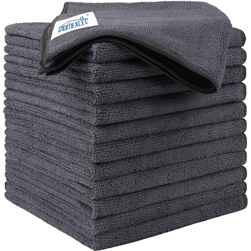 HOMEXCEL Microfiber Ultra Absorbent Cleaning Cloth, Lint Free, Streak Free Cleaning Rag Towels for Washing Cars, Kitchen and Window, 12.5 x 12.5 inches, Grey, 12 Pack