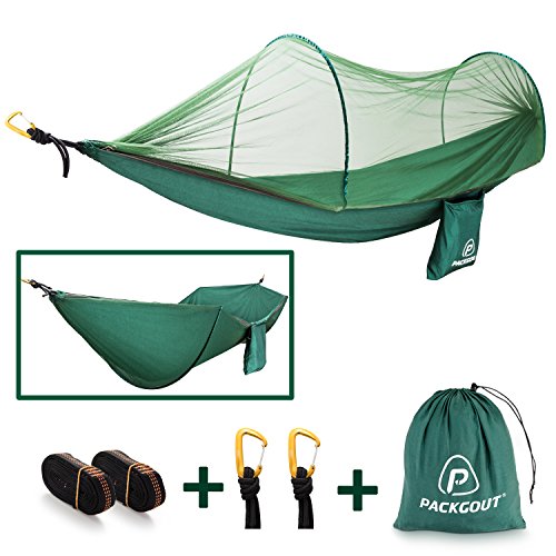 Mosquito Hammock, PACKGOUT Camping Gear Sleeping Hammock with Bug Net and Lightweight Portable Hammock for Travel Hiking Outdoor