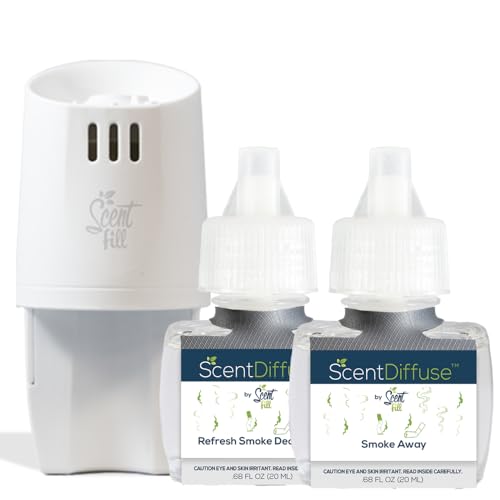 ScentDiffuse Smoke Odor Deodorizing Air Freshener Starter Kit, 2 Refills + Diffuser