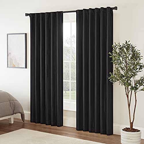 ECLIPSE Fresno Modern Blackout Thermal Rod Pocket Window Curtain for Bedroom (1 Panel), 52' x 84', Black